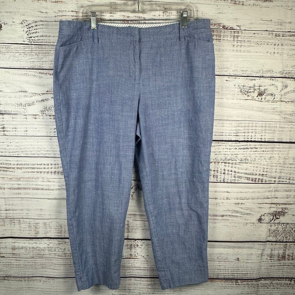 Talbots Light Blue Chambray Perfect Crop Pants Cotton Ankle Casual Womens Sz 16